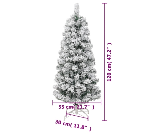 Árbol de Navidad artificial con bisagras y nieve flocada 120 cm