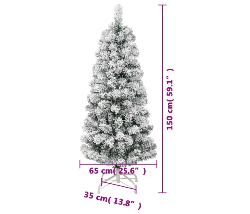 Árbol de Navidad artificial con bisagras y nieve flocada 150 cm