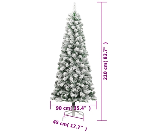 Árbol de Navidad artificial con bisagras y nieve flocada 210 cm