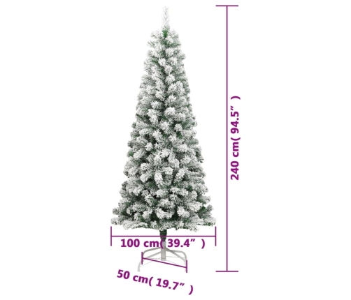 Árbol de Navidad artificial con bisagras y nieve flocada 240 cm