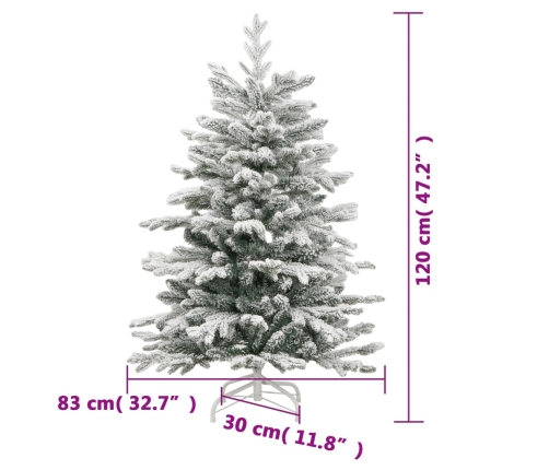 Árbol de Navidad artificial con bisagras y nieve flocada 120 cm