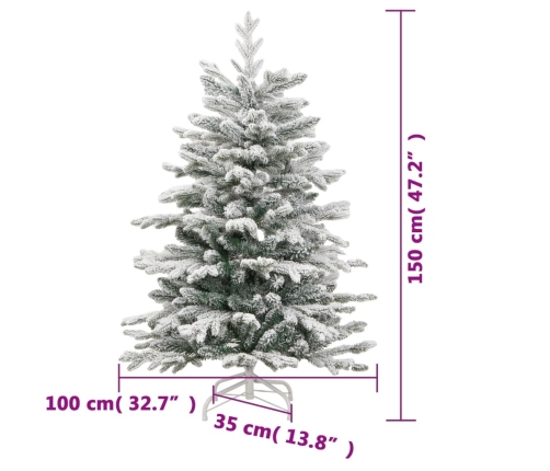 Árbol de Navidad artificial con bisagras y nieve flocada 150 cm