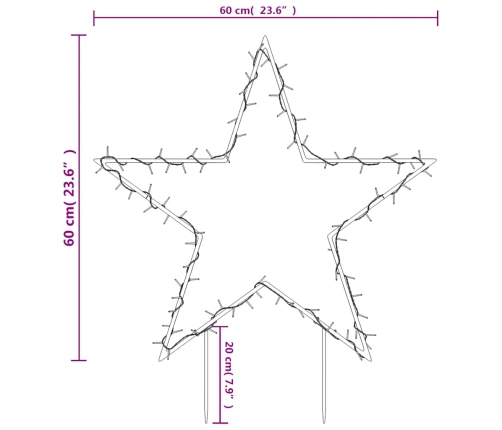 Estrella de luz decorativa Navidad con estacas 80 LED 60 cm