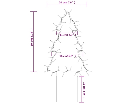 Árbol de Navidad lde uces con estacas 3 uds 50 LED 30 cm