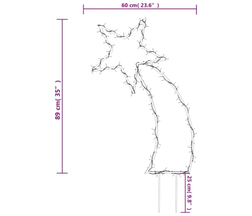 Estrella fugaz de luces Navidad con estacas 115 LED 89 cm