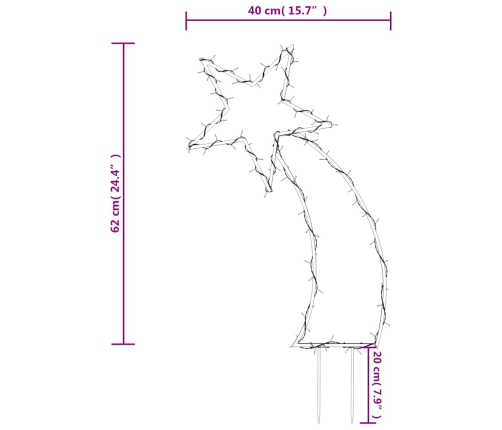 Estrella fugaz de luces Navidad con estacas 80 LED 62 cm