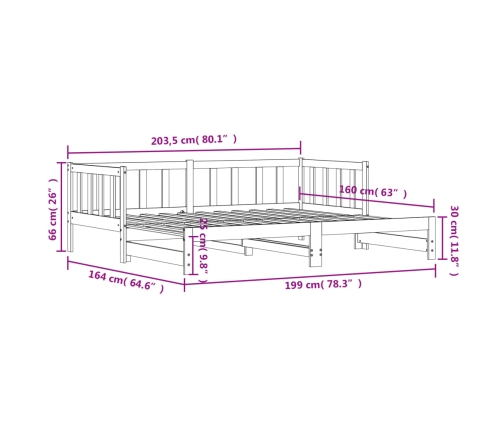 Sofá cama nido madera maciza de pino blanco 80x200 cm