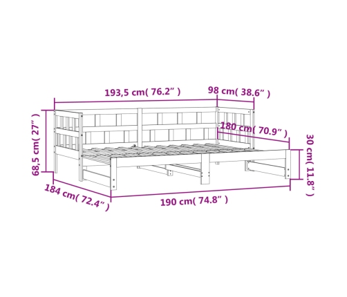 Sofá cama nido sin colchón madera maciza 90x190 cm