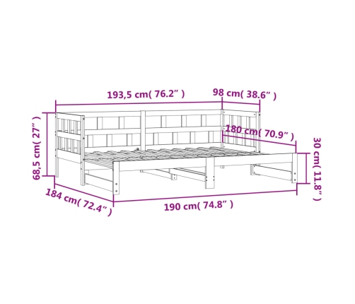 Sofá cama nido sin colchón madera maciza blanco 90x190 cm