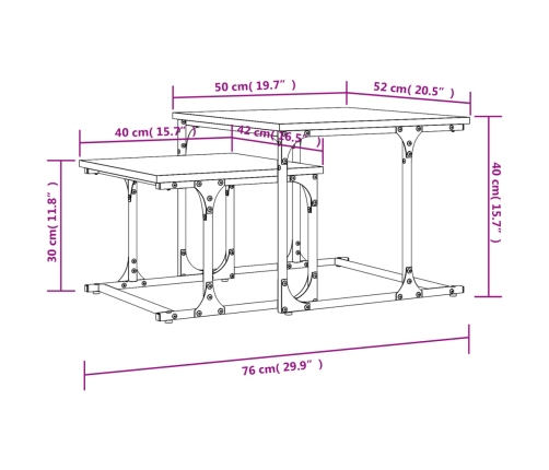 Mesa de centro apilable 2 piezas madera de ingeniería negro