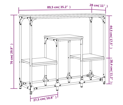 Mesa consola de madera de ingeniería negra 89,5x28x76 cm