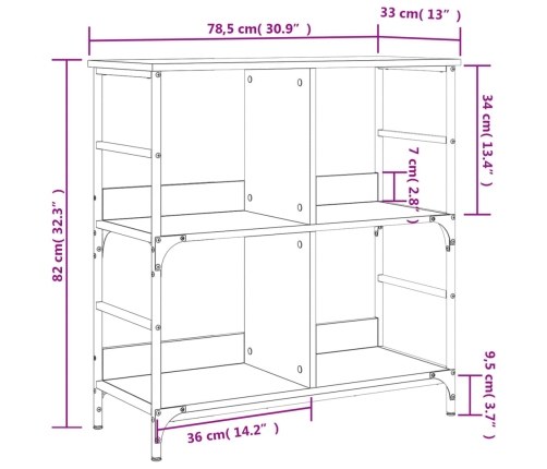 Estantería de madera de ingeniería negra 78,5x33x82 cm