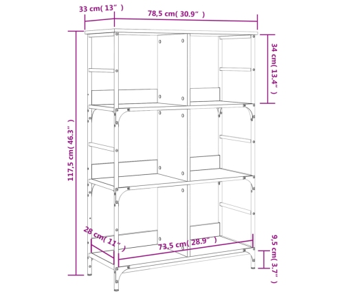 Estantería de madera de ingeniería negra 78,5x33x117,5 cm