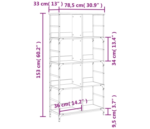 Estantería de madera de ingeniería negra 78,5x33x153 cm