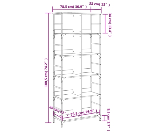 Estantería de madera de ingeniería negra 78,5x33x188,5 cm