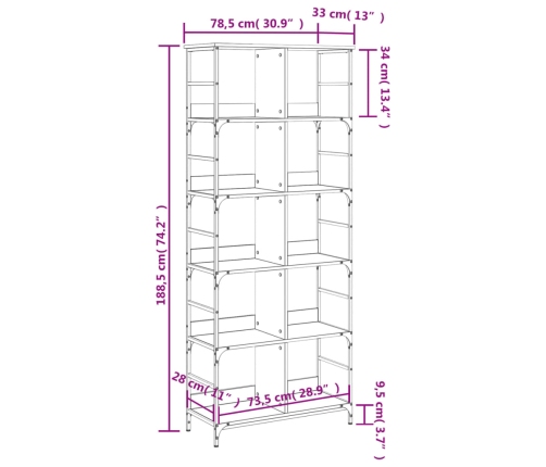 Estantería de madera ingeniería roble Sonoma 78,5x33x188,5 cm