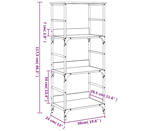 Estantería de madera de ingeniería gris Sonoma 50x33x117,5 cm