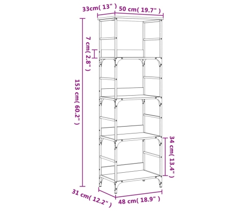 Estantería de madera de ingeniería negra 50x33x153 cm