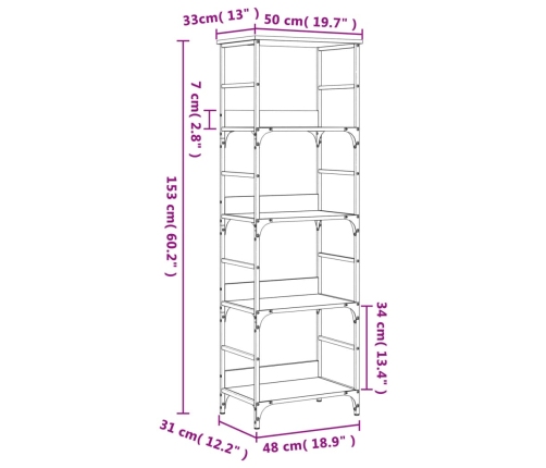 Estantería de madera de ingeniería roble ahumado 50x33x153 cm