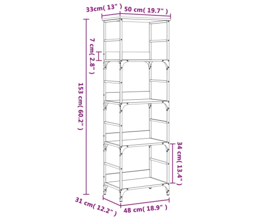 vidaXL Estantería de madera de ingeniería marrón roble 50x33x153 cm