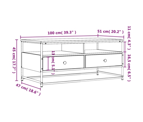 vidaXL Mesa de centro madera de ingeniería roble ahumado 100x51x45 cm