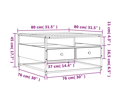 Mesa de centro madera de ingeniería negro 80x80x45 cm