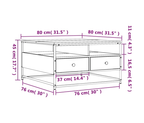 Mesa de centro madera de ingeniería gris Sonoma 80x80x45 cm