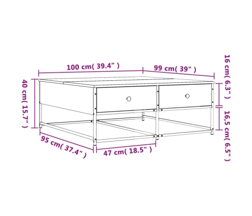 Mesa de centro madera de ingeniería negro 100x99x40 cm