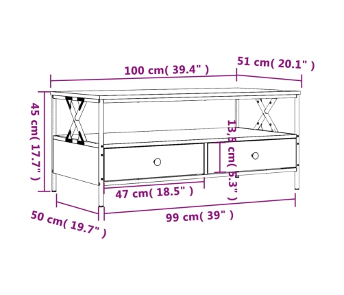 Mesa de centro madera de ingeniería negro 100x51x45 cm