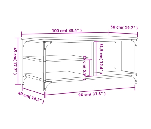 Mesa de centro madera contrachapada negro 100x50x45 cm