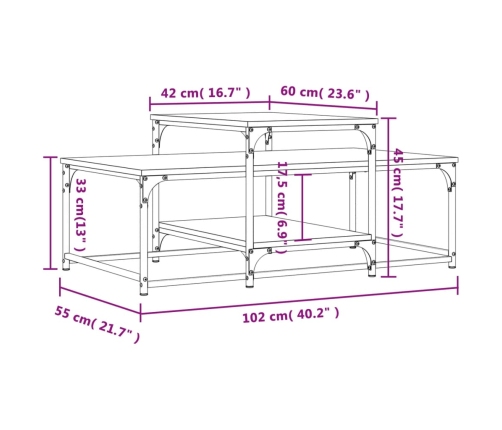 Mesa de centro madera de ingeniería roble ahumado 102x60x45 cm