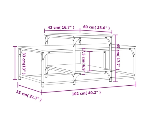 Mesa de centro madera de ingeniería roble marrón 102x60x45 cm