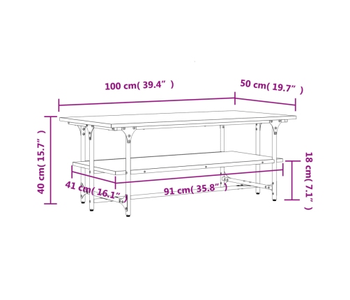 Mesa de centro madera contrachapada roble ahumado 100x50x40 cm