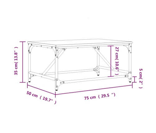 Mesa de centro madera contrachapada negro 75x50x35 cm