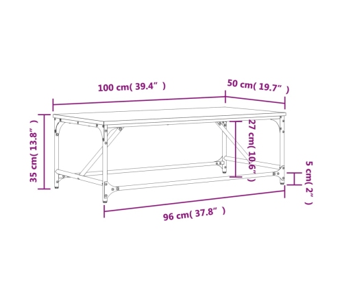 Mesa de centro de madera contrachapada negro 100x50x35 cm