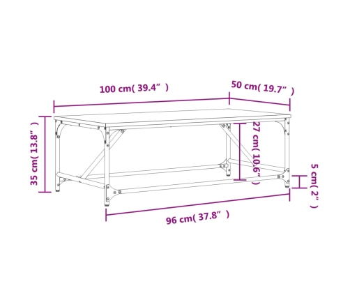 Mesa de centro madera contrachapada marrón roble 100x50x35 cm