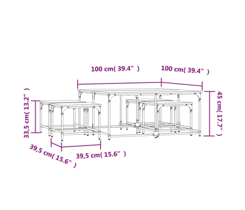 vidaXL Mesas de centro apilables 5 pzas madera ingeniería roble humo