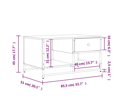 Mesa de centro madera de ingeniería roble Sonoma 85,5x51x45 cm