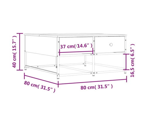 Mesa de centro madera de ingeniería negro 80x80x40 cm