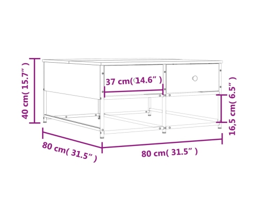 Mesa de centro madera de ingeniería marrón roble 80x80x40 cm