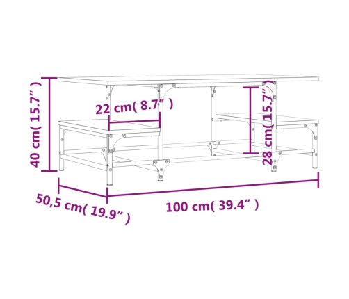 vidaXL Mesa de centro madera contrachapada negro 100x50,5x40 cm