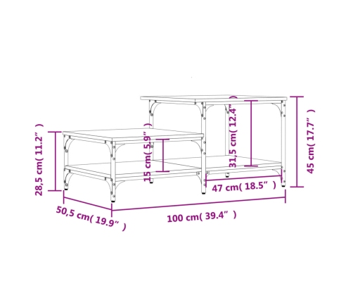 vidaXL Mesa de centro madera de ingeniería roble ahumado 100x50,5x45cm