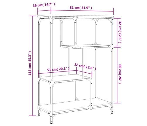 Estantería madera de ingeniería y acero negro 81x36x115 cm