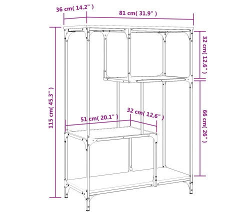 Estantería madera de ingeniería y acero Sonoma gris 81x36x115cm