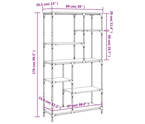 Estantería madera ingeniería acero roble Sonoma 99x35,5x176 cm