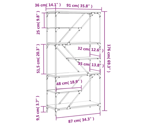 Estantería madera de ingeniería y acero negro 99x35,5x176 cm