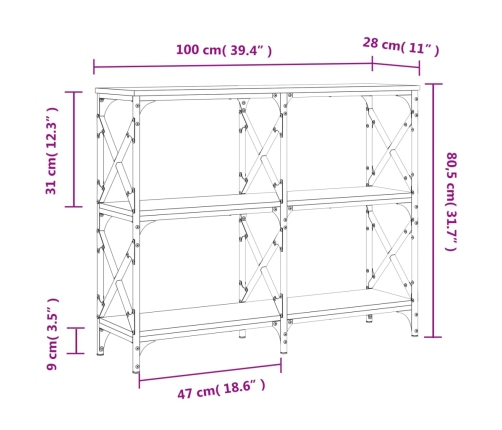 Mesa consola madera de ingeniería negra 100x28x80,5 cm