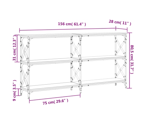 Mesa consola madera de ingeniería negra 156x28x80,5 cm