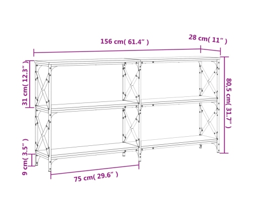 Mesa consola madera de ingeniería roble Sonoma 156x28x80,5 cm