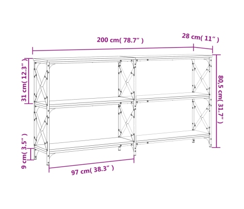 Mesa consola madera de ingeniería marrón roble 200x28x80,5 cm